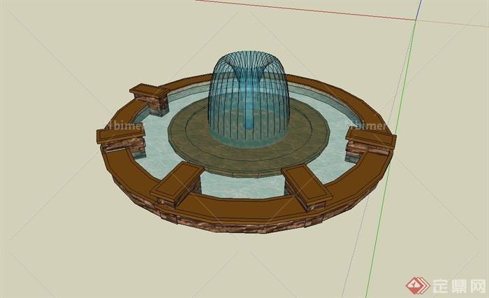 西班牙喷泉水池设计su模型
