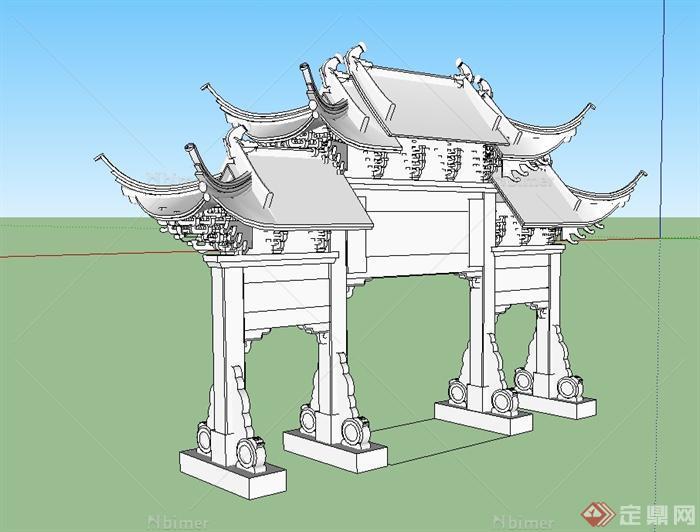 古典中式风格详细精致牌坊门设计su模型[原创]