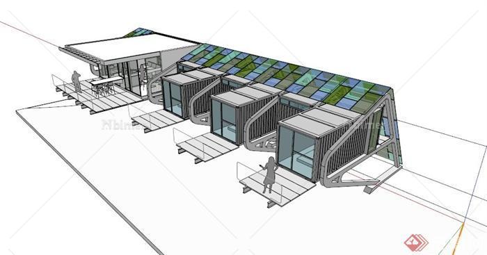 建筑设计国外购独栋别墅设计SU(草图大师）模型[