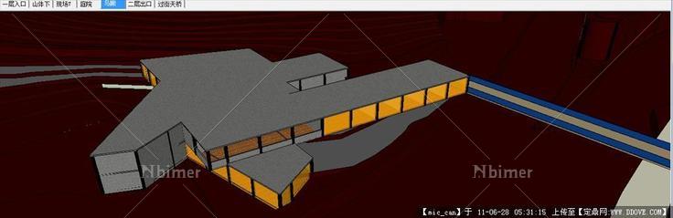 双层建筑草模SU模型一套-游人中心设计