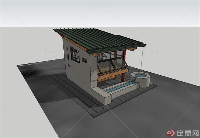 某现代风格单层住宅楼建筑su模型[原创]