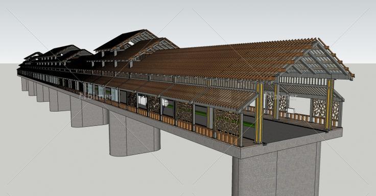 自己做的一个很精细的风雨桥SketchUp模型下载分