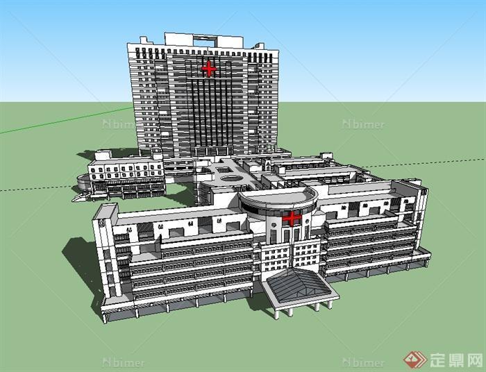 现代风格详细医院建筑设计su模型[原创]