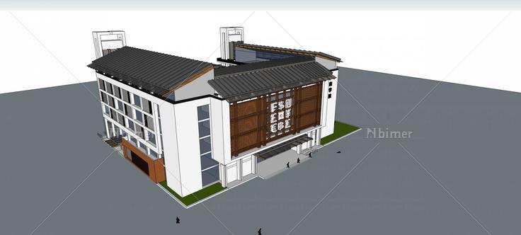 现代中式教学楼(72109)su模型下载