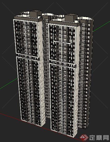 现代高层拼接式公寓住宅楼建筑设计su模型[原创]