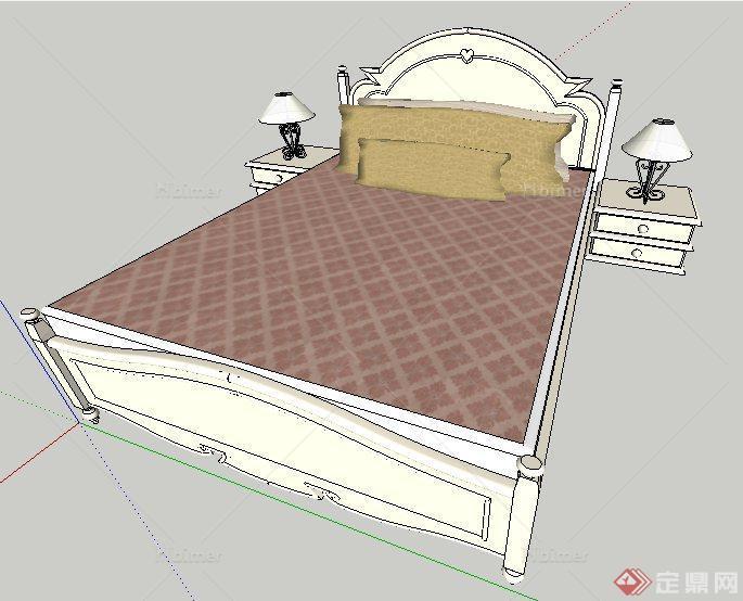 简欧田园双人床su模型