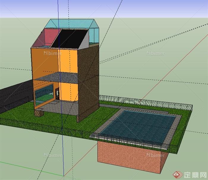 某住宅轮廓建筑设计SU模型（带水池）