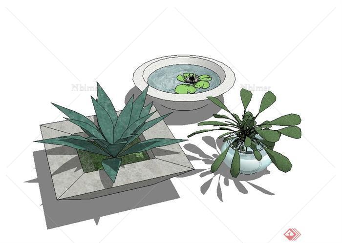 三种不同的现代花钵植物SU模型[原创]