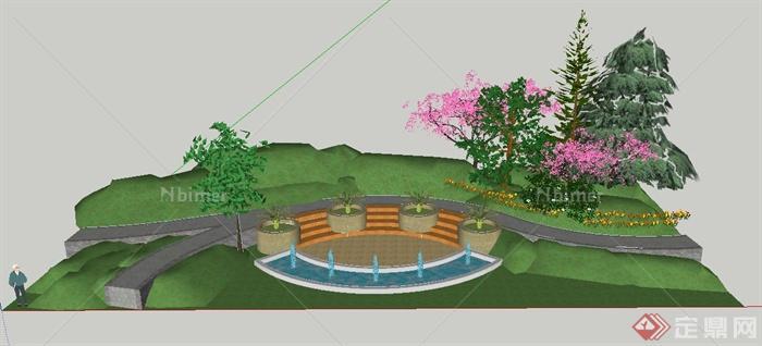 现代风格园路喷泉水景su模型