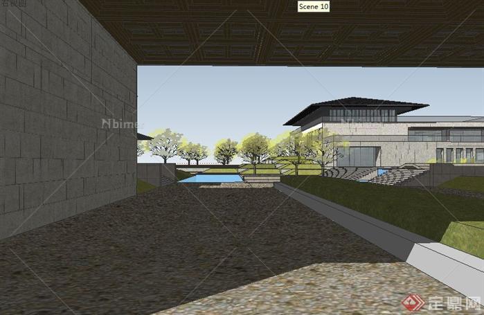 一个城市规划博物馆建筑方案SU精致设计模型