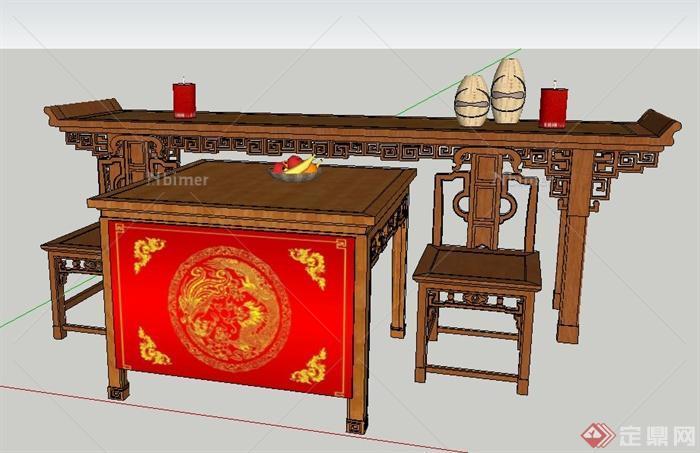 中式风格案台及供桌su模型