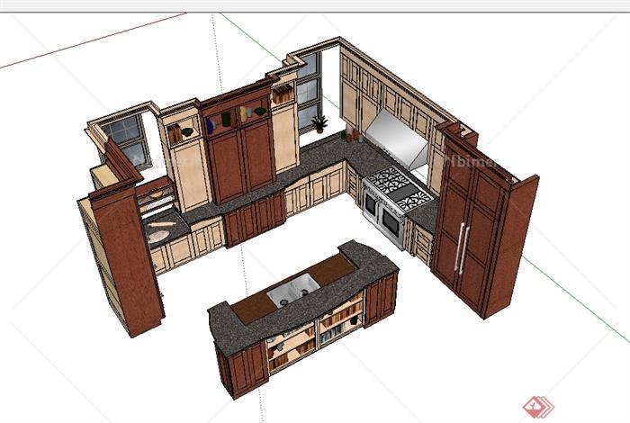 现代风格详细厨房空间设施设计su模型[原创]