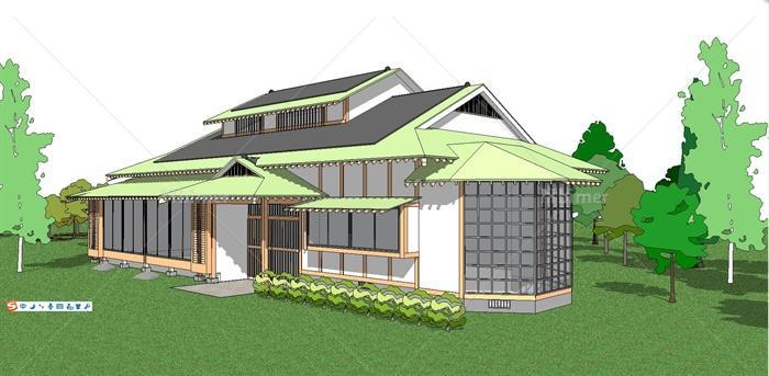日式风格别墅单体建筑设计su模型[原创]