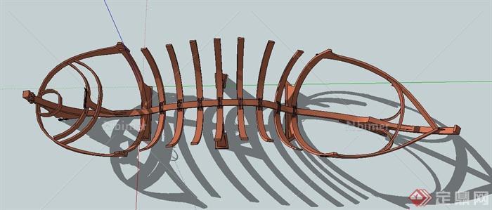 鱼骨船型镂空小品设计SU模型