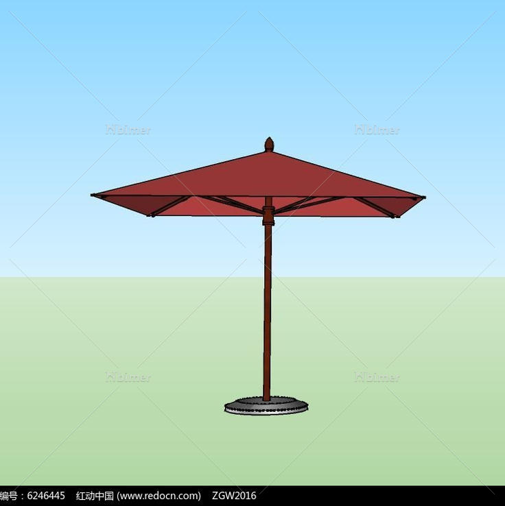 红色木质遮阳伞su模型