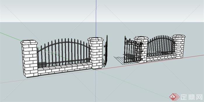 欧式围栏围墙设计su模型（含大门）[原创]