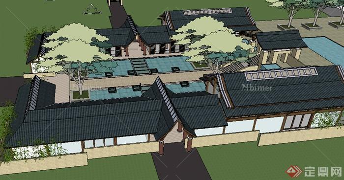 某中式居住庭院建筑设计SU模型