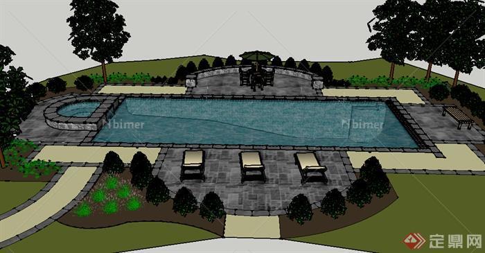 某室外体育游泳池设计SU模型素材