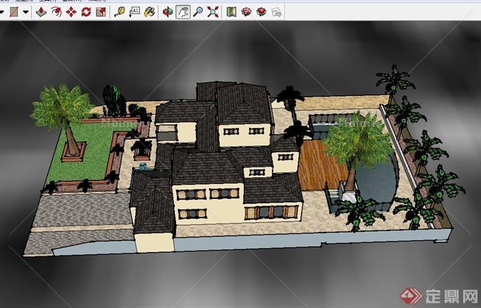 某私家住宅建筑设计SU模型（含庭院景观）[原创]