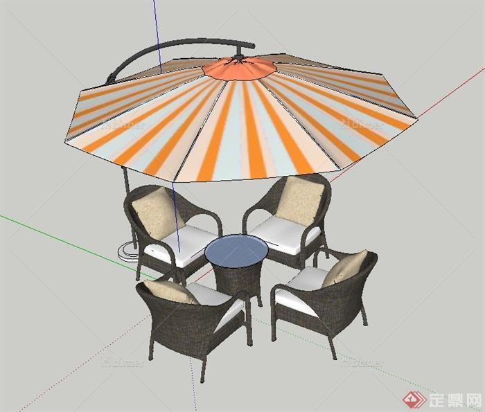 现代室外阳伞与四人桌椅设计SU模型
