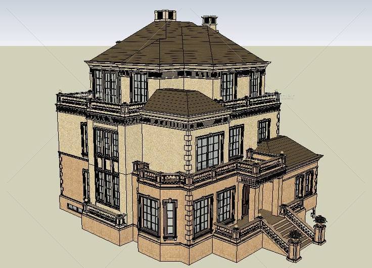 欧式独栋别墅(82942)su模型下载