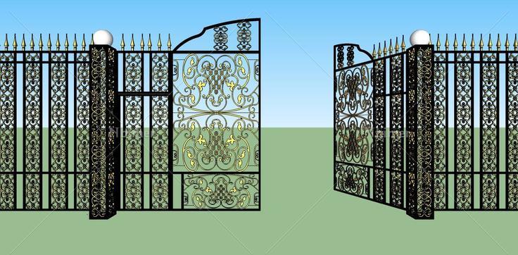 建筑构件-铁艺大门(78652)su模型下载