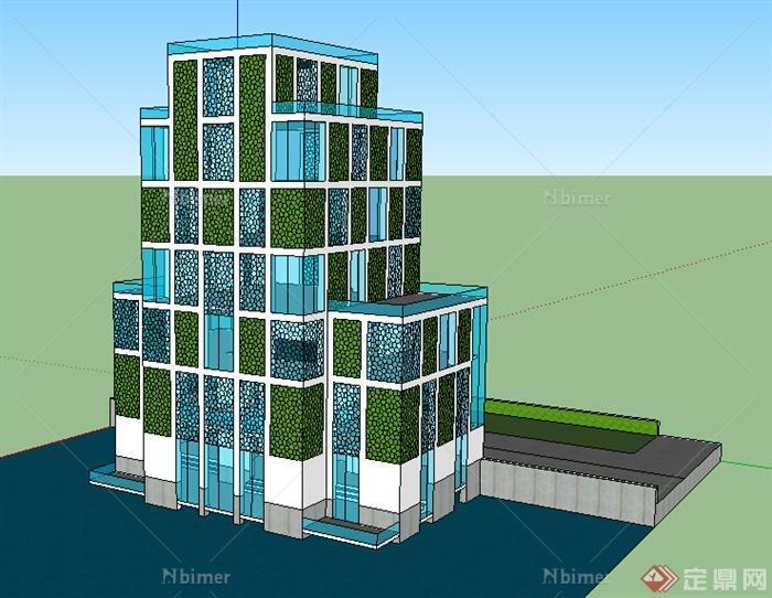 现代风格多层玻璃外立面住宅建筑设计SU模型