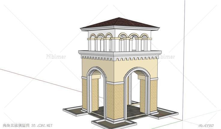 景观塔门卫保安室 su模型3d