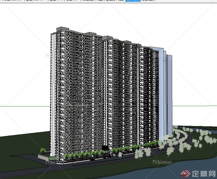 某现代风格滨水高层居住建筑楼设计su模型[原创]