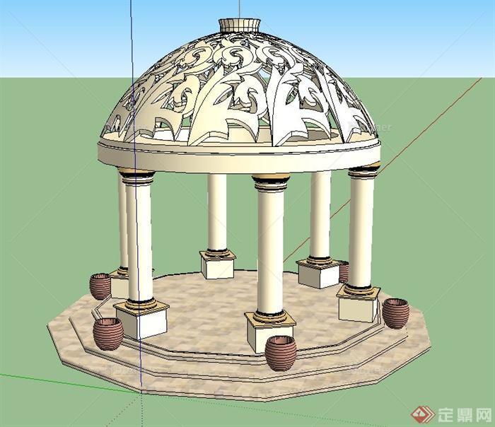 园林景观欧式风格圆形亭子设计SU模型
