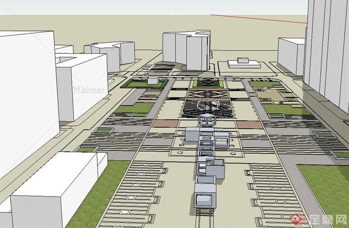 校园中心广场景观设计（su模型、cad图纸、图册）