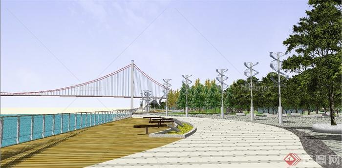 现代某滨水景观规划设计SU模型