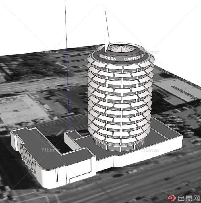 Capitol唱片公司大楼建筑设计SU模型