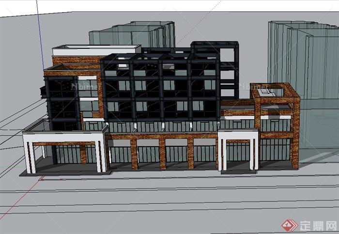新中式临街商业住宅设计su模型[原创]