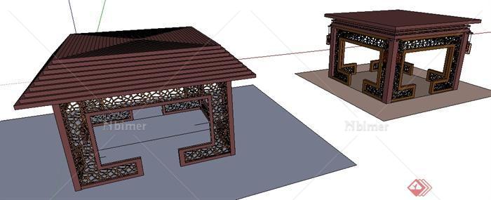 两个中式景观方亭设计整体su模型[原创]
