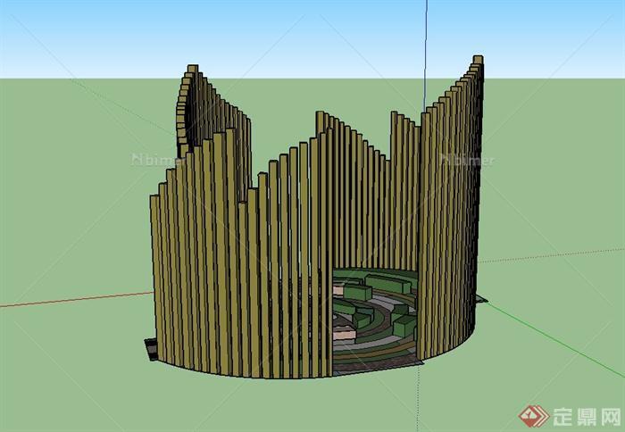 园林景观圆形景墙设计SU模型