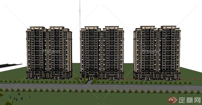 某现代住宅小区高层电梯房建筑设计SU模型