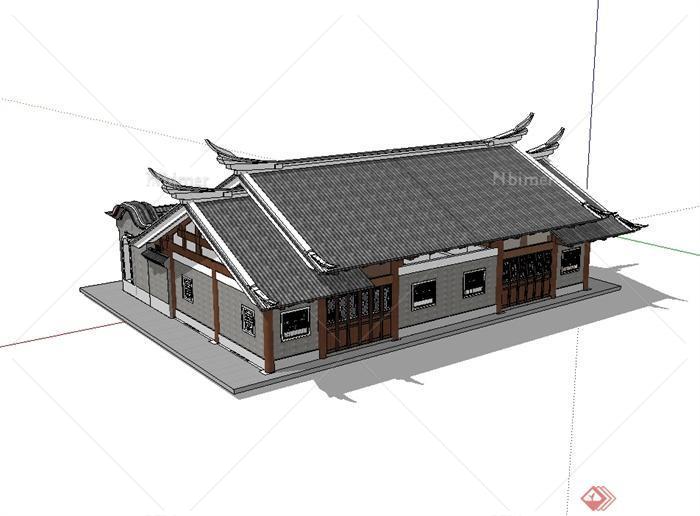 中国古典中式风格单层住宅楼建筑su模型[原创]