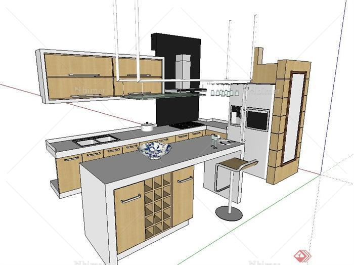 现代风格厨房橱柜套装组合设计SU模型