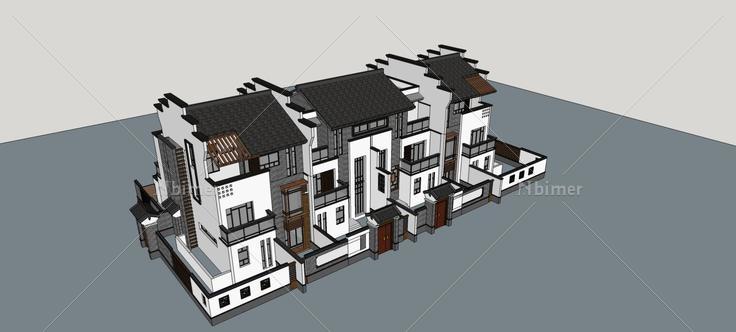 中式联排别墅(81600)su模型下载