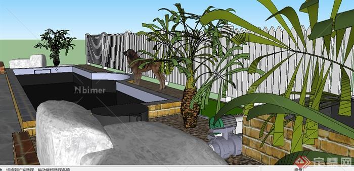 某室外庭院水景花园设计SU模型素材