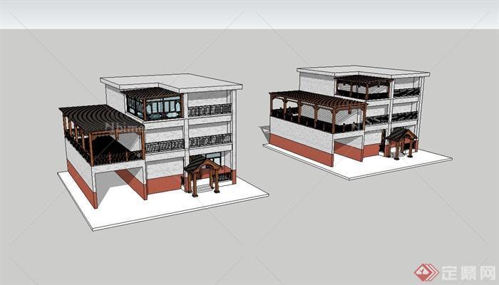 现代别墅住宅楼建筑设计su模型