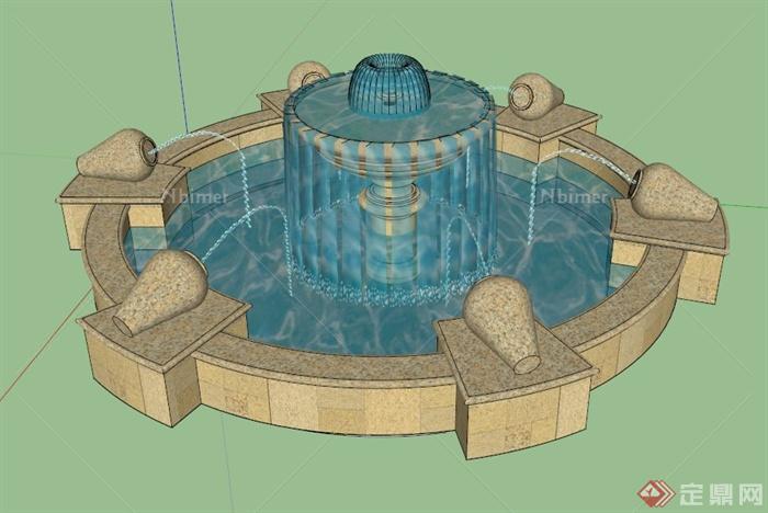 跌水吐水景设计SU模型