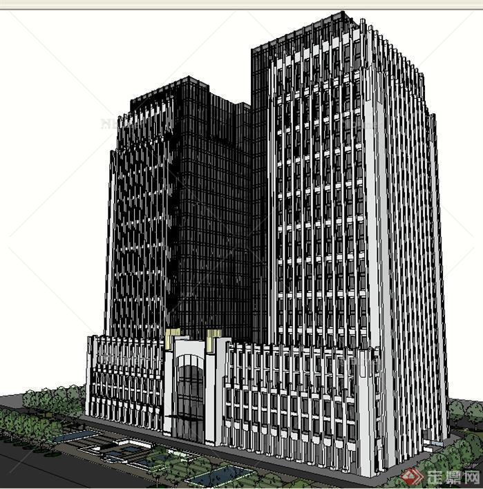 综合酒店+办公大厦建筑项目方案SU精致设计模型[
