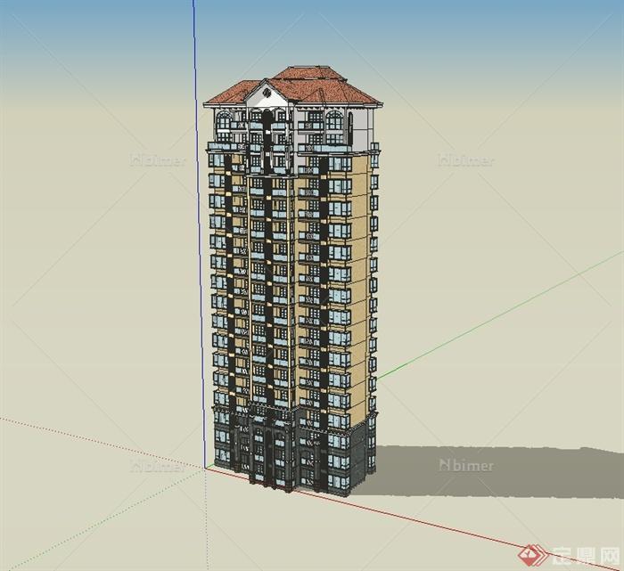 某欧式风格高层小区住宅建筑楼设计SU模型[原创]