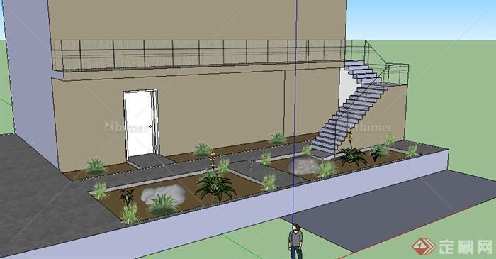 某室外2层小别墅建筑设计SU模型（含庭院）