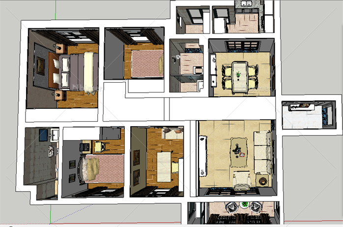 某简欧风格住宅室内装修CAD全套施工图+全房SU精