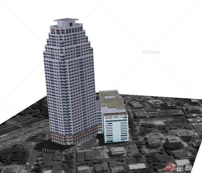 某现代高层组合式银行办公建筑设计SU模型