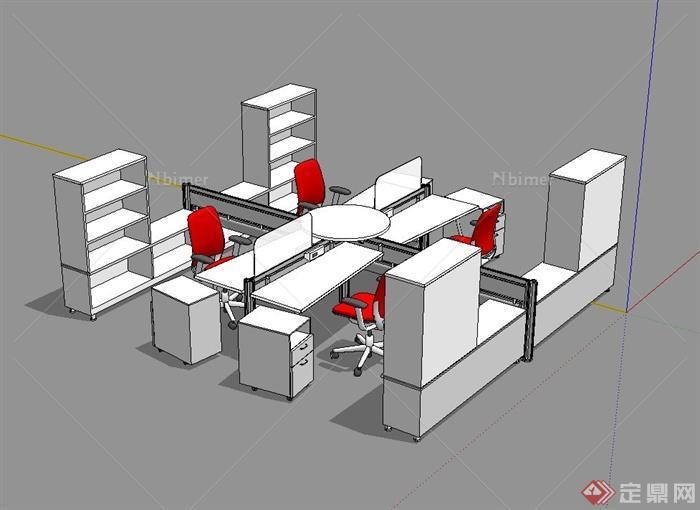 某现代室内办公空间办公桌椅su模型[原创]