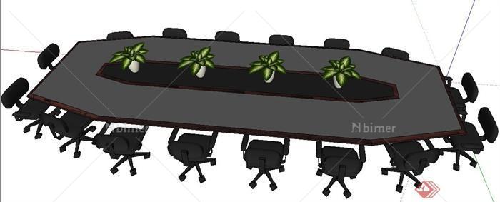 现代风格办公会议桌椅su模型